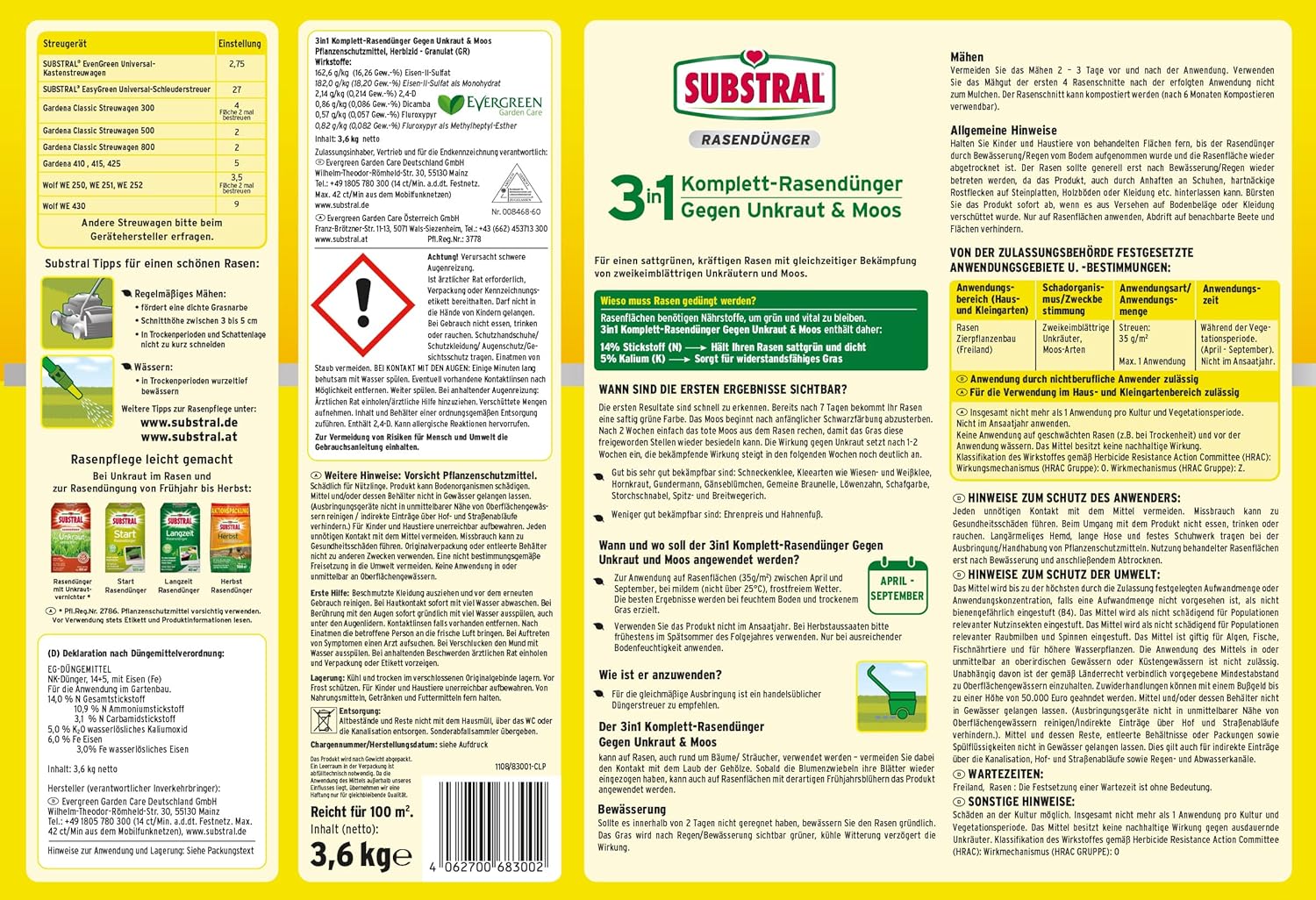 Substral 3 in 1 Komplett Rasendünger mit Unkrautvernichter und Moosvernichter, 3,6 kg für 100 m2 — Ansicht 2