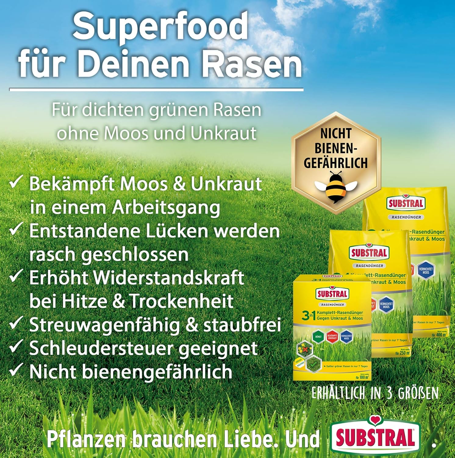 Substral 3 in 1 Komplett Rasendünger mit Unkrautvernichter und Moosvernichter, 3,6 kg für 100 m2 — Ansicht 6