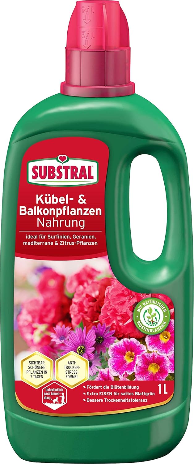 Substral Balkon und Kübelpflanzen Nahrung, 1 L, Flüssigdünger für Surfinien, Geranien, mediterrane & Zitruspflanzen