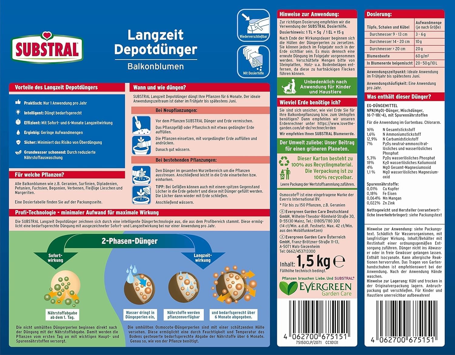 Substral Balkonblumen Langzeit Depotdünger für Geranie Surfinie Dipladenie Petunie Fuchsie Begonie u.a. 1,5kg — Ansicht 6