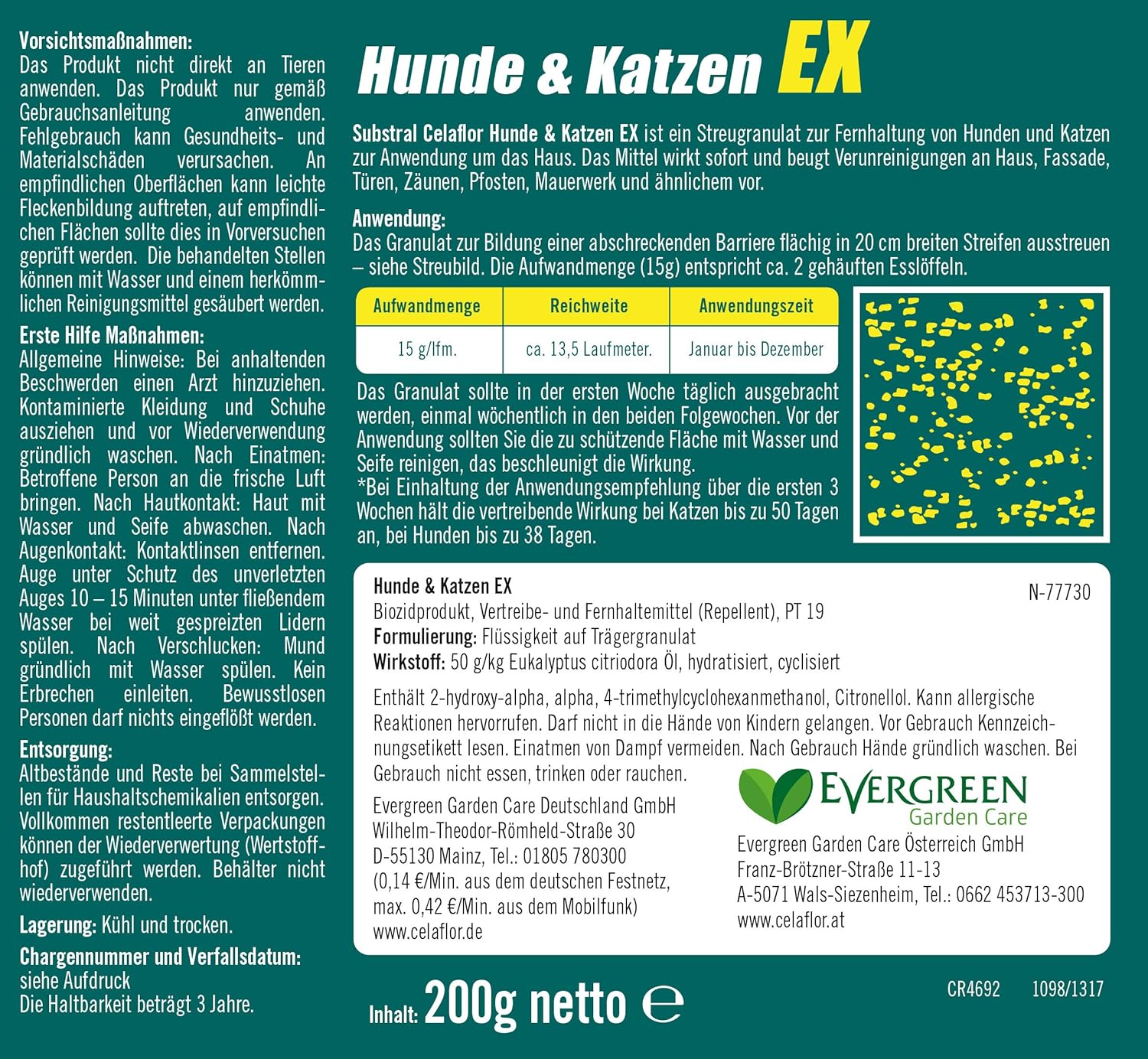 Substral Celaflor Hunde & Katzen Ex, Hund, Marder und Katze Abwehr und Vertreibungsgranulat, mit Sofortwirkung, 200g (Packung mit 2) — Ansicht 2