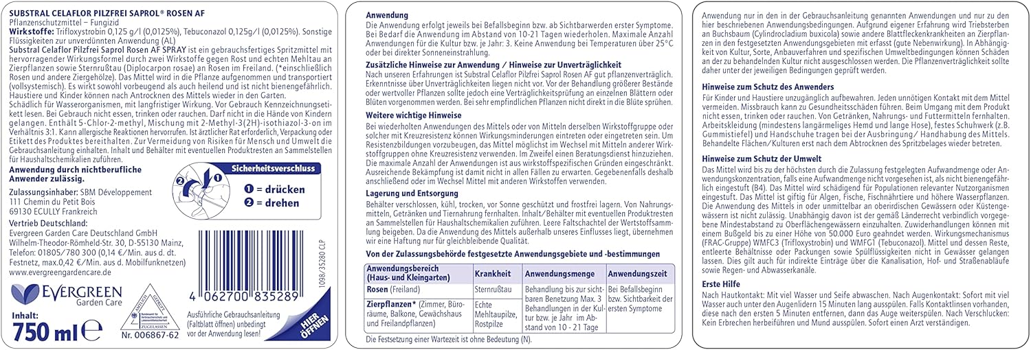 Substral Celaflor Pilzfrei Saprol Rosen AF, anwendungsfertiges Spray gegen Pilzkrankeiten an Rosen, 750 ml (Packung mit 2) — Ansicht 2