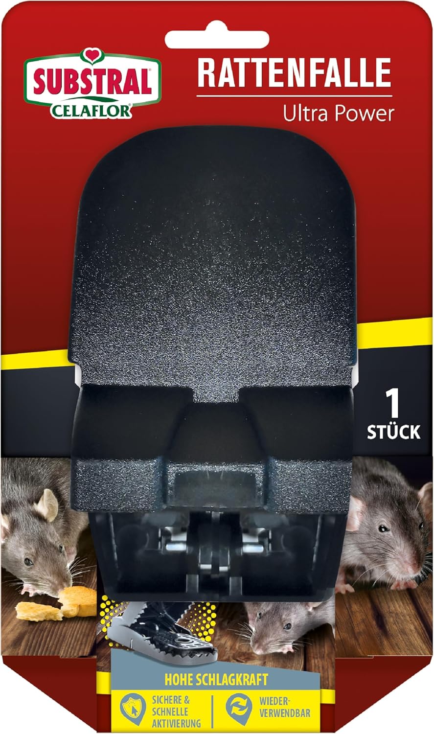 Substral Celaflor Rattenfalle Ultra Power 1 Stück Schlagfalle mit hoher Fangkraft für effektive Rattenbekämpfung im Innen - und Außenbereich