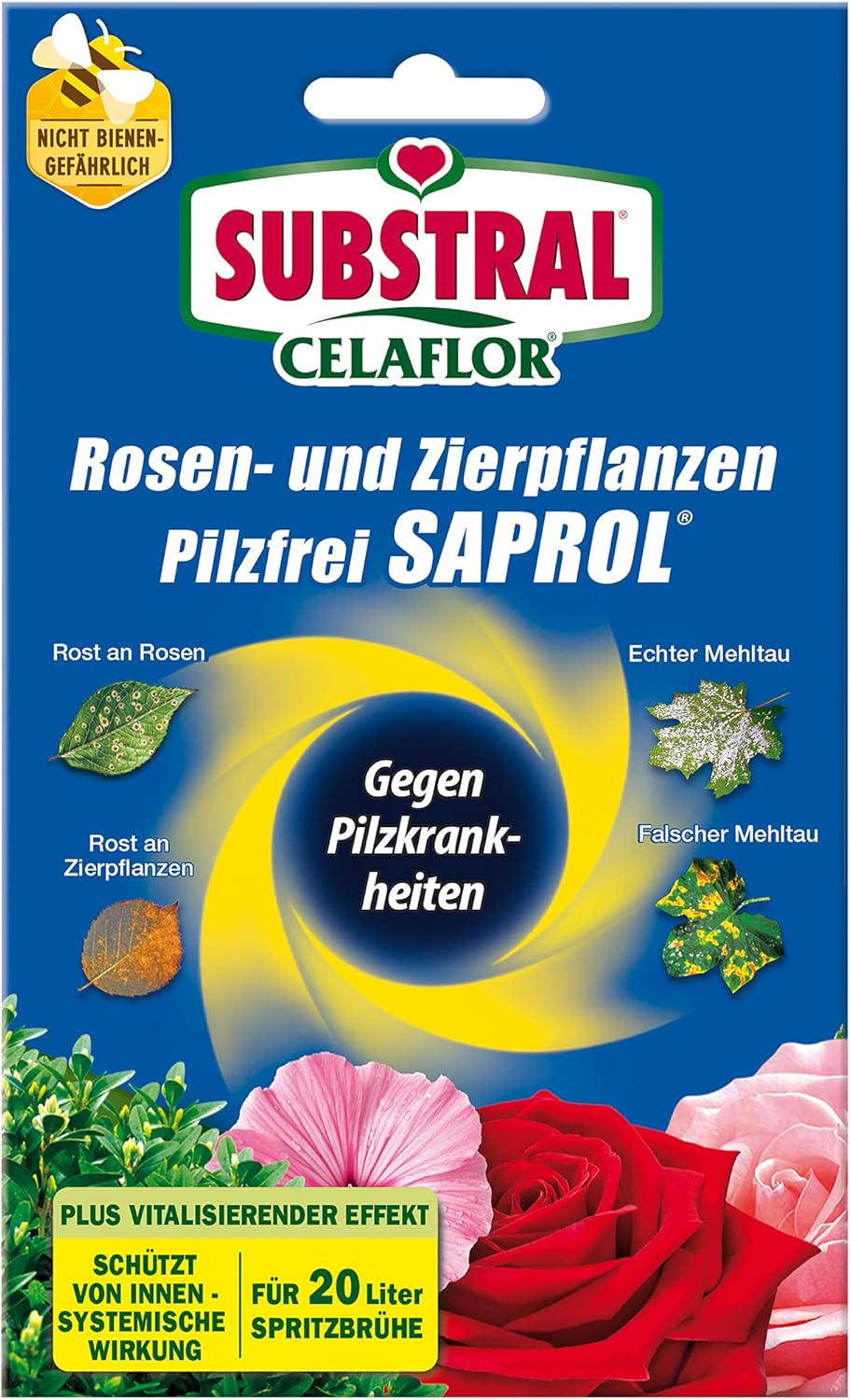 Substral Celaflor Rosen- und Zierpflanzen Pilzfrei Saprol, 4x4ml, Konzentrat gegen Pilzkrankheiten an Rose, Zierpflanze u. Gemüse