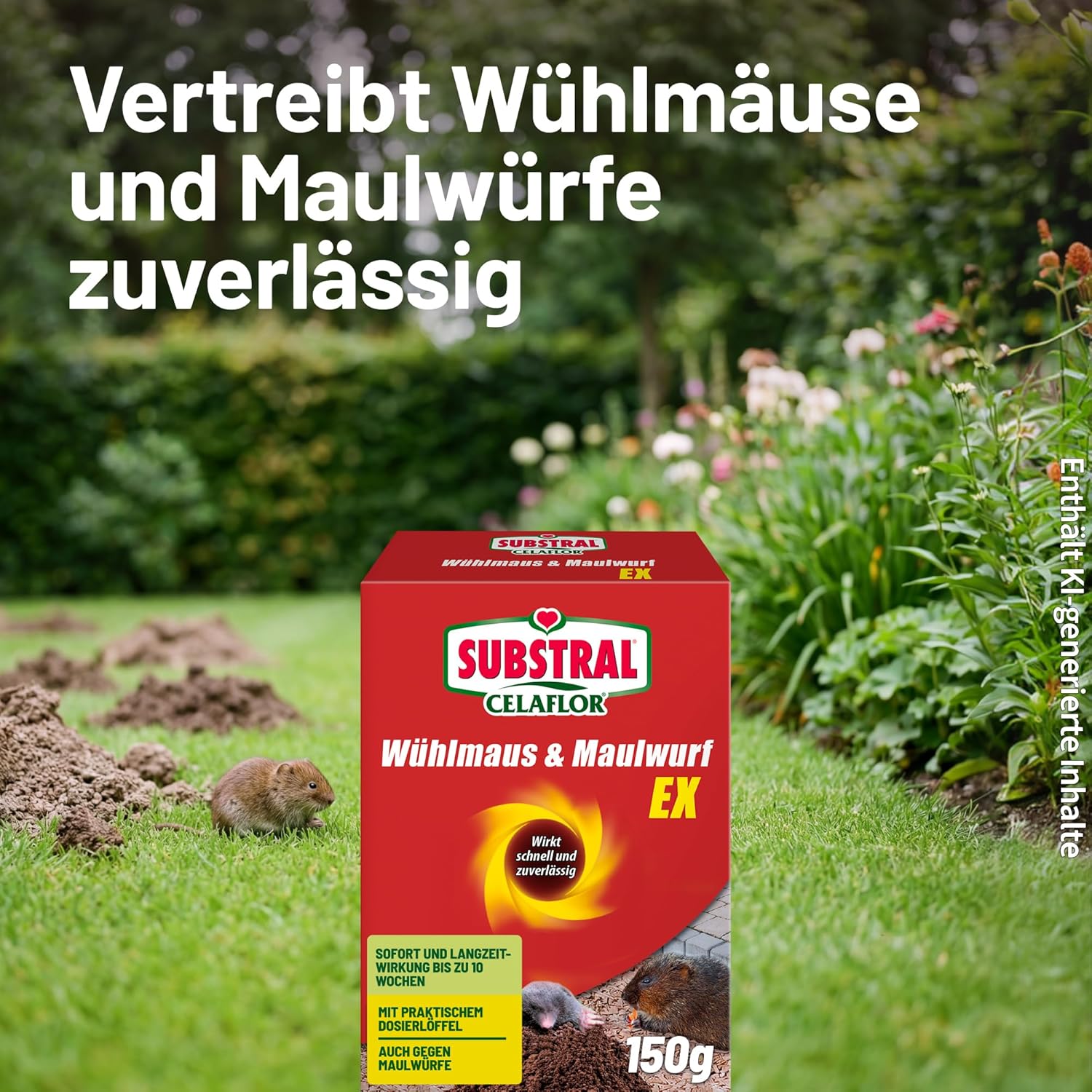 Substral Celaflor Wühlmaus & Maulwurf Ex Stop, vertreibt Wühlmäuse und Maulwürfe mit Sofortwirkung, ohne Gift, 150g, grün (Packung mit 2) — Ansicht 5