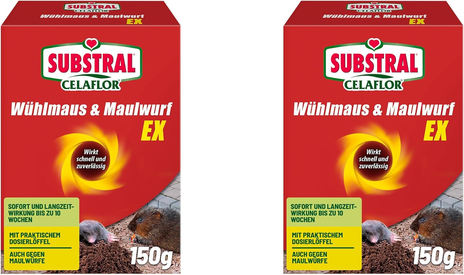 Substral Celaflor Wühlmaus & Maulwurf Ex Stop, vertreibt Wühlmäuse und Maulwürfe mit Sofortwirkung, ohne Gift, 150g, grün (Packung mit 2)
