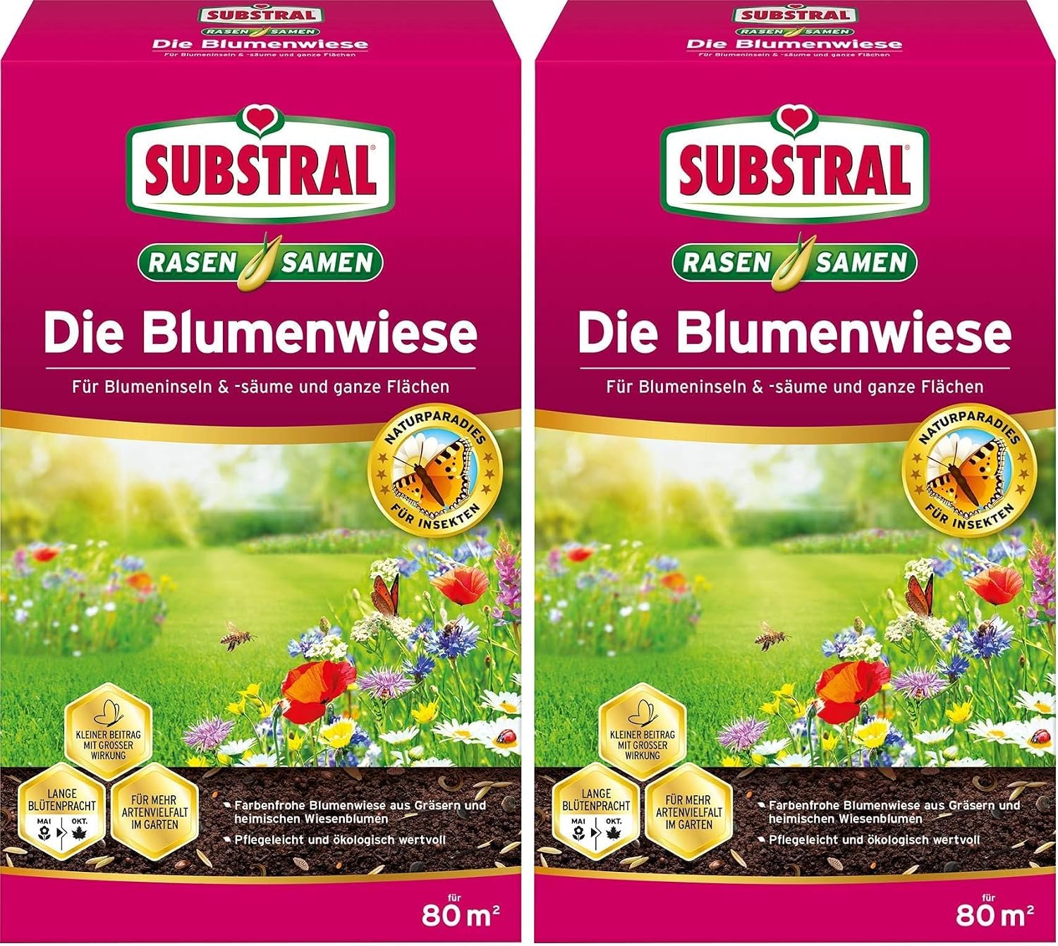 Substral Die Blumenwiese Rasen- & Blumensamen für ein attraktives Bienen- und Nützlingsparadies, 800 g (Packung mit 2)