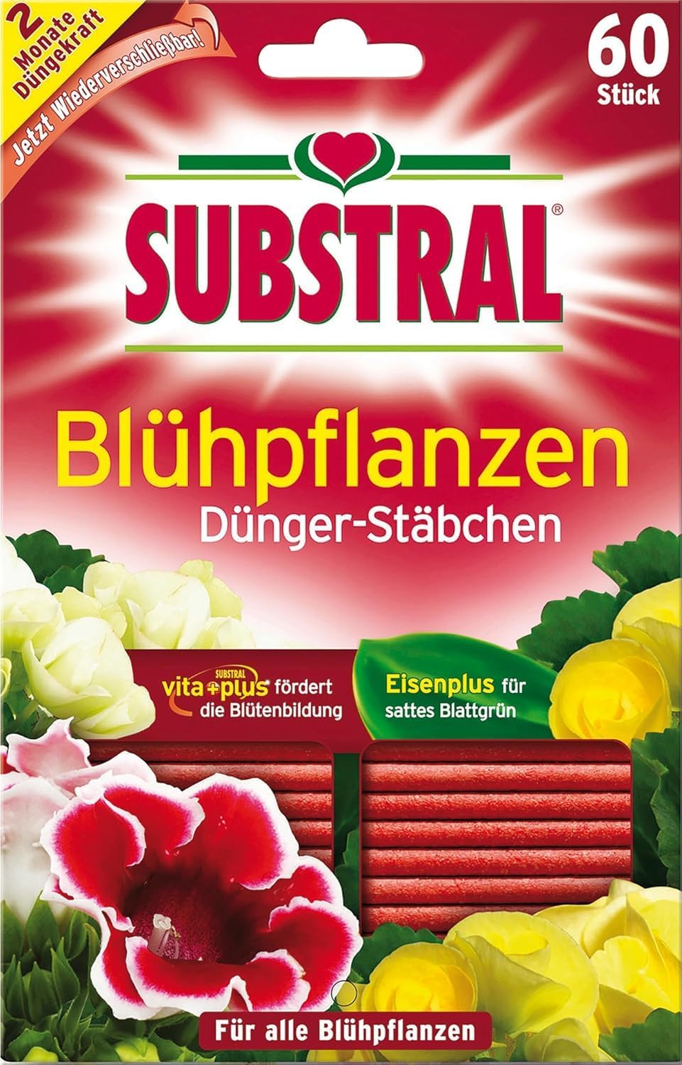 Substral Dünger - Stäbchen für Blühpflanzen mit Eisen - Plus und 2 Monate Langzeitwirkung 60 Stück green