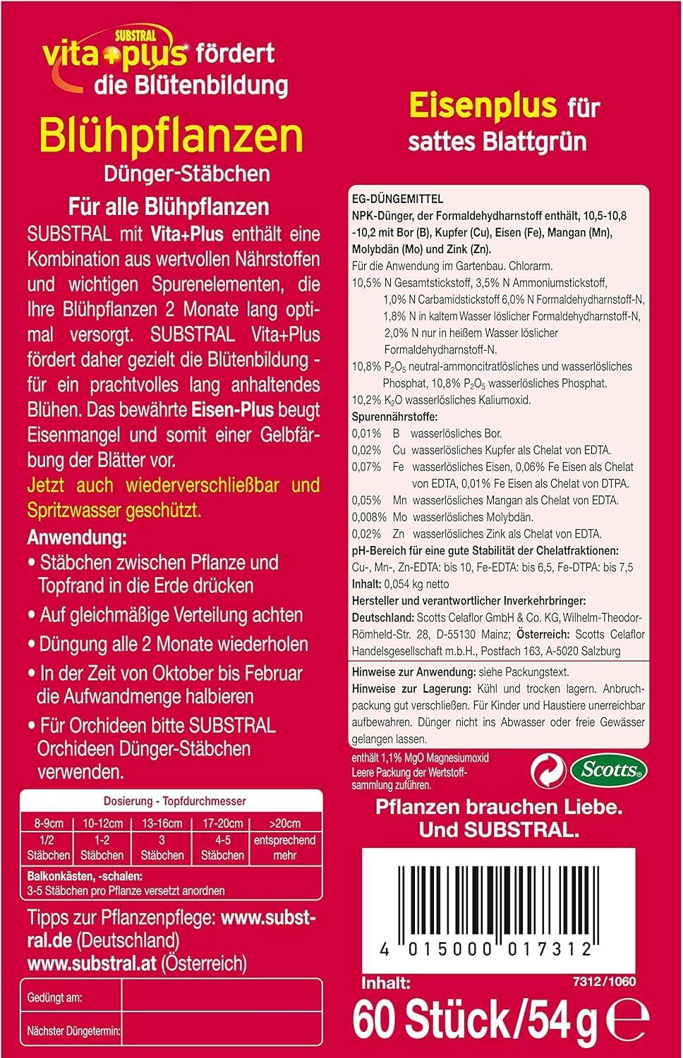 Substral Dünger - Stäbchen für Blühpflanzen mit Eisen - Plus und 2 Monate Langzeitwirkung 60 Stück green — Ansicht 4