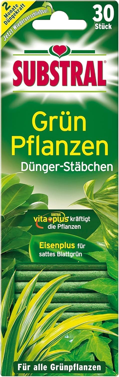 Substral Dünger - Stäbchen für Grünpflanzen mit Eisen - Plus und 2 Monate Langzeitwirkung 30 Stück