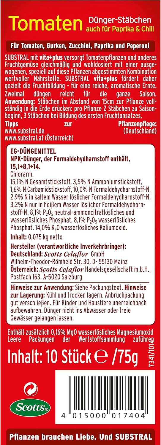 Substral Dünger-Stäbchen für Tomaten, Chili, Peperoni, Gurken, Zucchini und Paprika, etc., mit Langzeitwirkung, 10 St. (Packung mit 2) — Ansicht 2