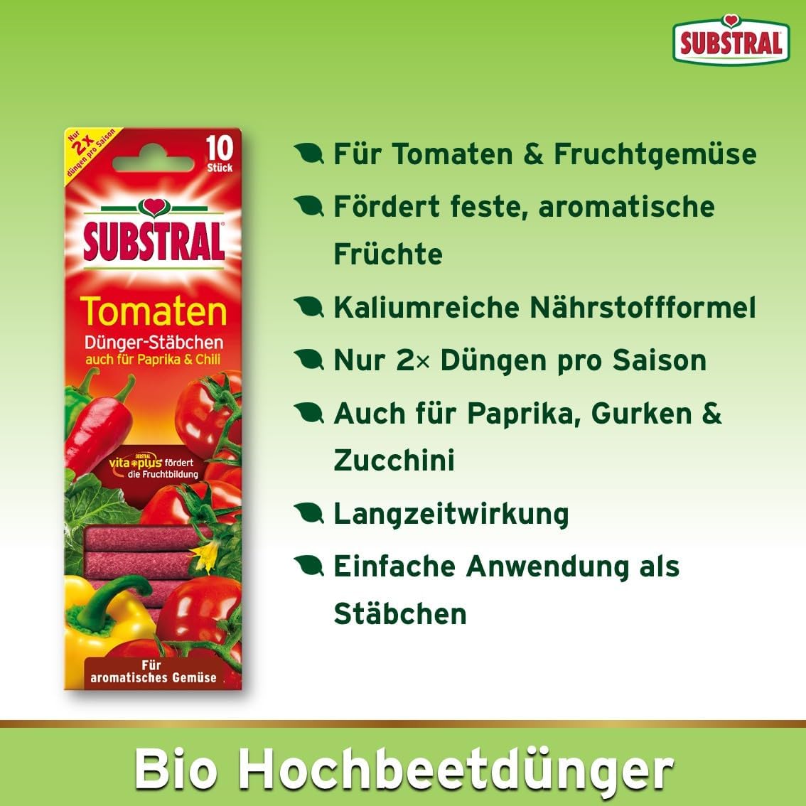 Substral Dünger-Stäbchen für Tomaten, Chili, Peperoni, Gurken, Zucchini und Paprika, etc., mit Langzeitwirkung, 10 St. (Packung mit 2) — Ansicht 3