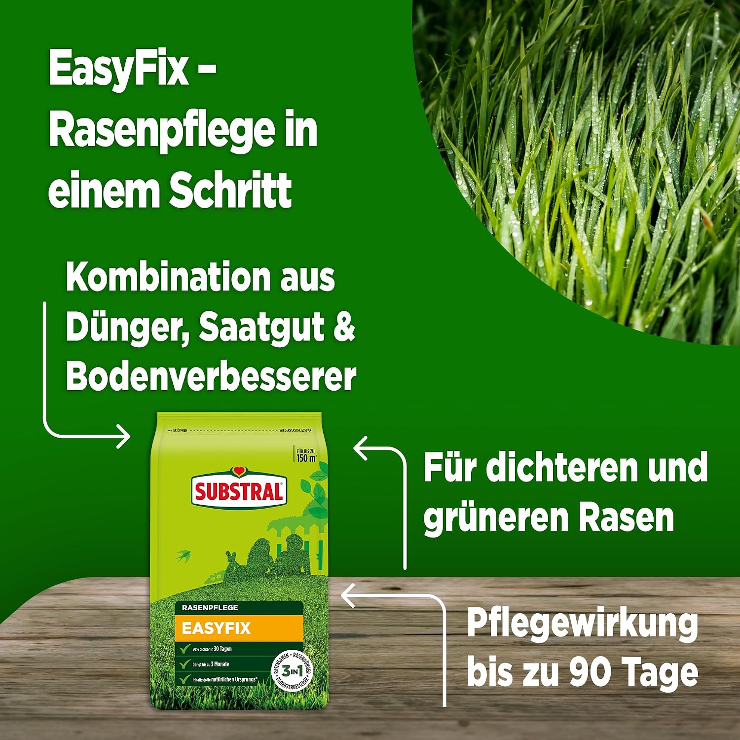 Substral EasyFix 7,5kg Rasensamen - Dünger - Kombination Für Dichten Rasen Bis 150 m2 Mit Bodenverbesserer — Ansicht 2
