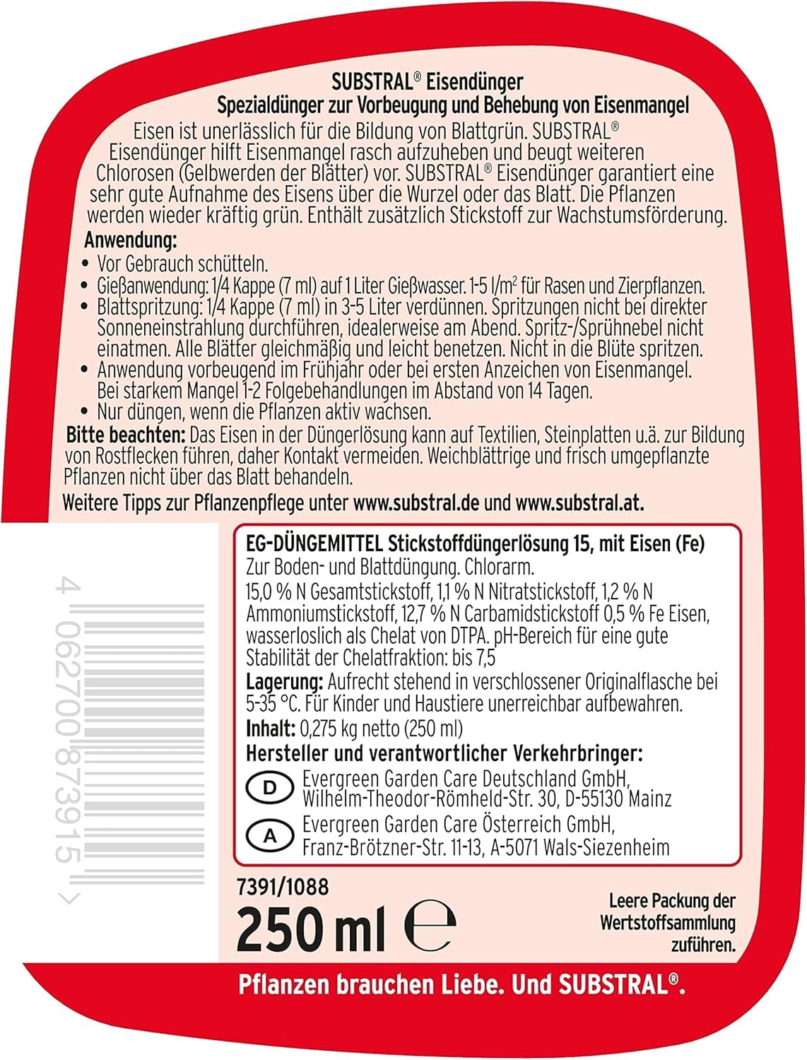 Substral Eisendünger 250ml Flüssigdünger gegen Eisenmangel an Zierpflanzen und Rasen für Gieß - und Spritzanwendung — Ansicht 5