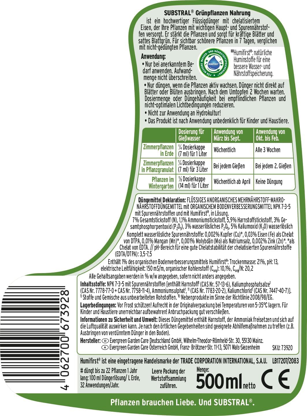 Substral Flüssigdünger für Grünpflanzen & Palmen 500ml Mindert Nährstoffmangel Fördert Wachstum & Blattgrün — Ansicht 6