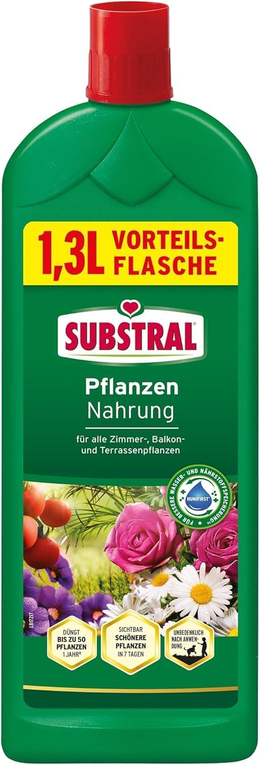 Substral Kübel - & Balkonpflanzen Nahrung 1,3L Flüssigdünger mit extra Eisen für alle Blühpflanzen u.a. Zitruspflanzen Geranien Surfinien Petunien