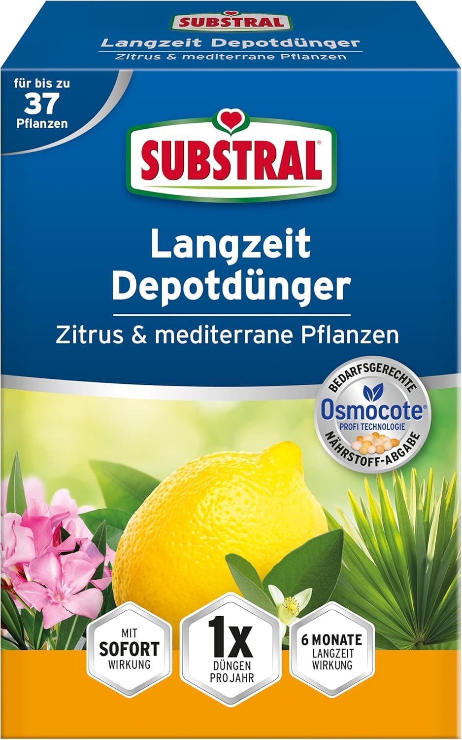 Substral Langzeit Depotdünger für Zitrus & mediterrane Pflanzen 750g für Bougainville Oleander Feigen u.a.