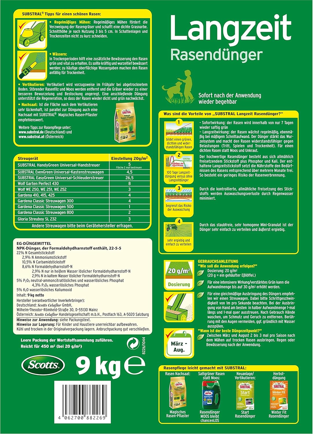 Substral Langzeit Rasendünger, 250 m2, 5 kg, 100 Tage Langzeitdüngung, für dichten und saftig grünen Rasen — Ansicht 2