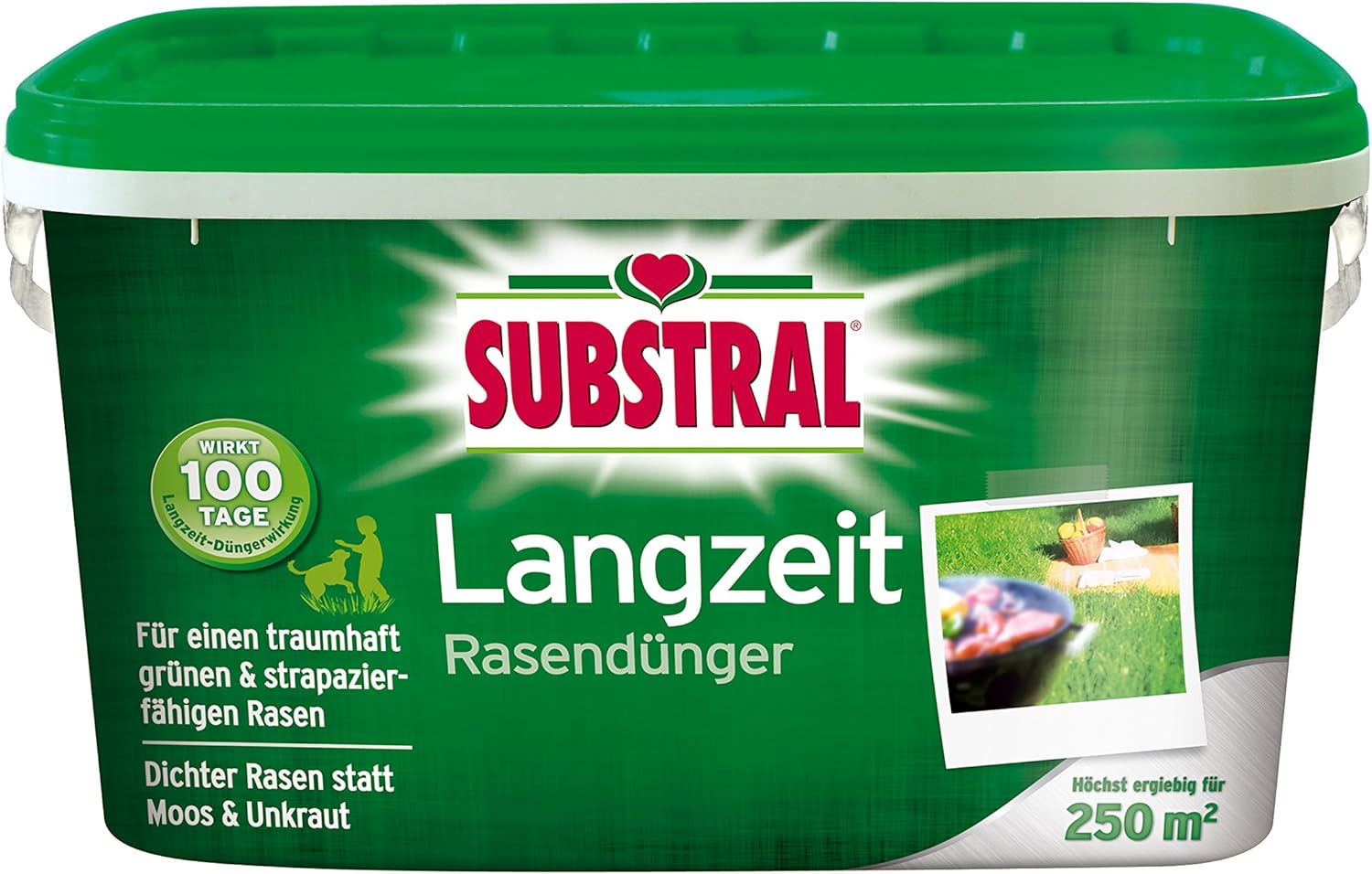 Substral Langzeit Rasendünger, 250 m2, 5 kg, 100 Tage Langzeitdüngung, für dichten und saftig grünen Rasen