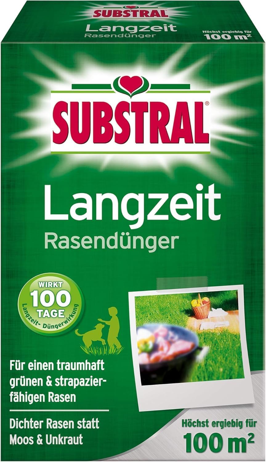 Substral Langzeit Rasendünger mit Langzeitwirkung 100 Tage Langzeitdüngung staubfreies Granulat 100 m2 2kg