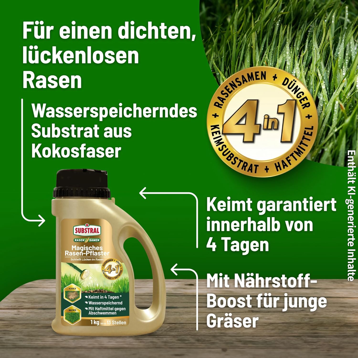 Substral Magisches Rasen‐Pflaster Mischung 1kg Nachsaat Rasen — Ansicht 2