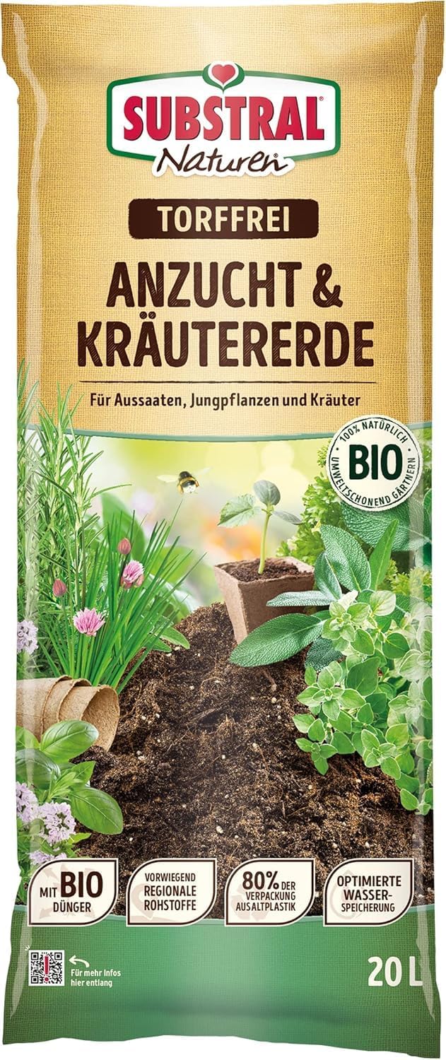 Substral Naturen Anzucht & Kräuter Erde Bio & torffrei 20L für Aussaaten Stecklinge und Kräuter vorgedüngt