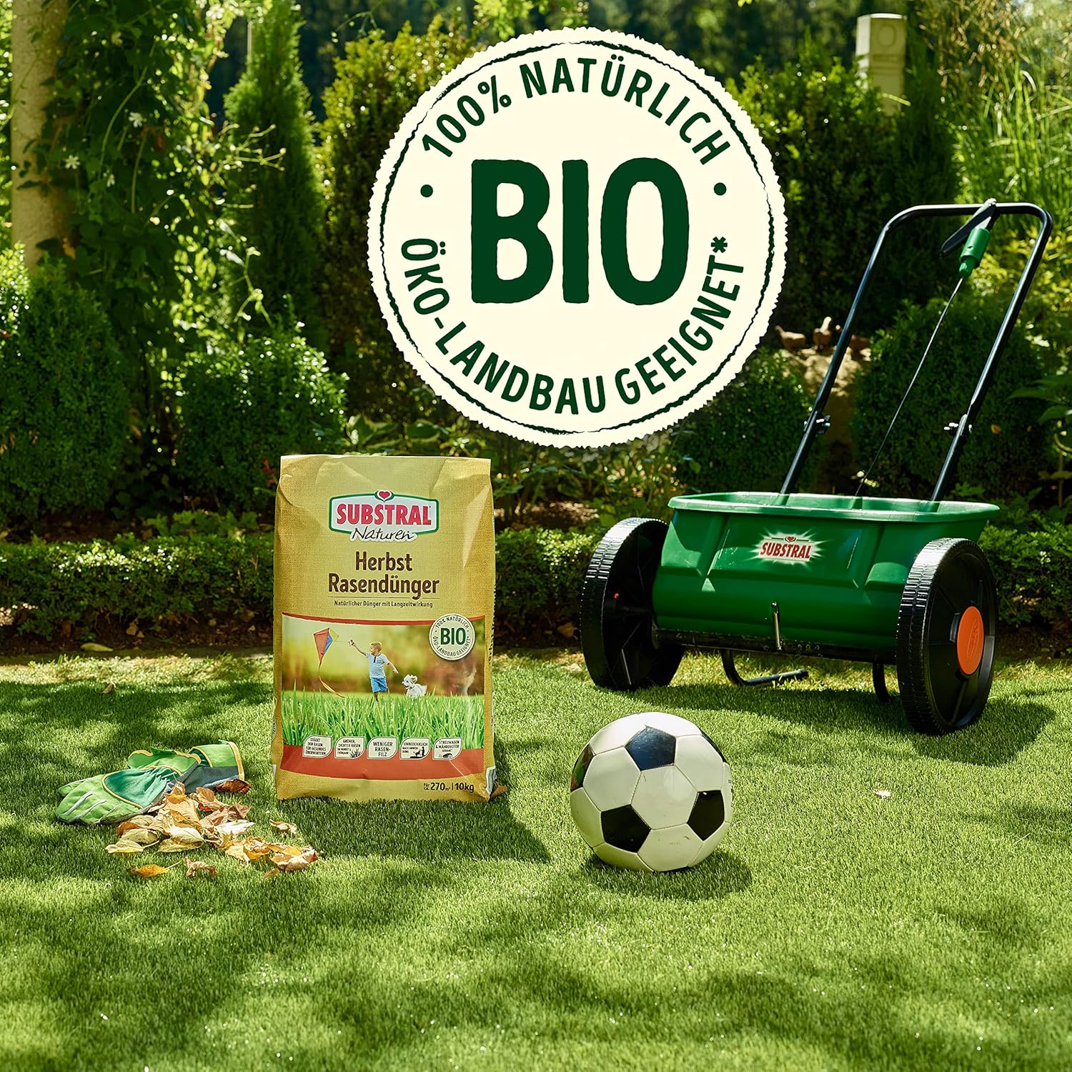 SUBSTRAL Naturen BIO Herbstrasendünger, Nährstoffreich, 10 kg - für bis zu 270 m2, geeignet für alle Rasenarten — Ansicht 3