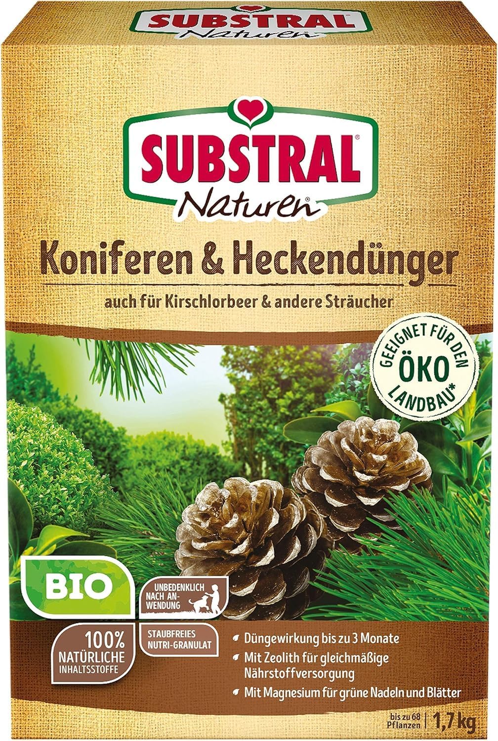 Substral Naturen Bio Koniferen - und Heckendünger Organisch - mineralischer Volldünger für Nadelgehölze und Hecken 1,7kg