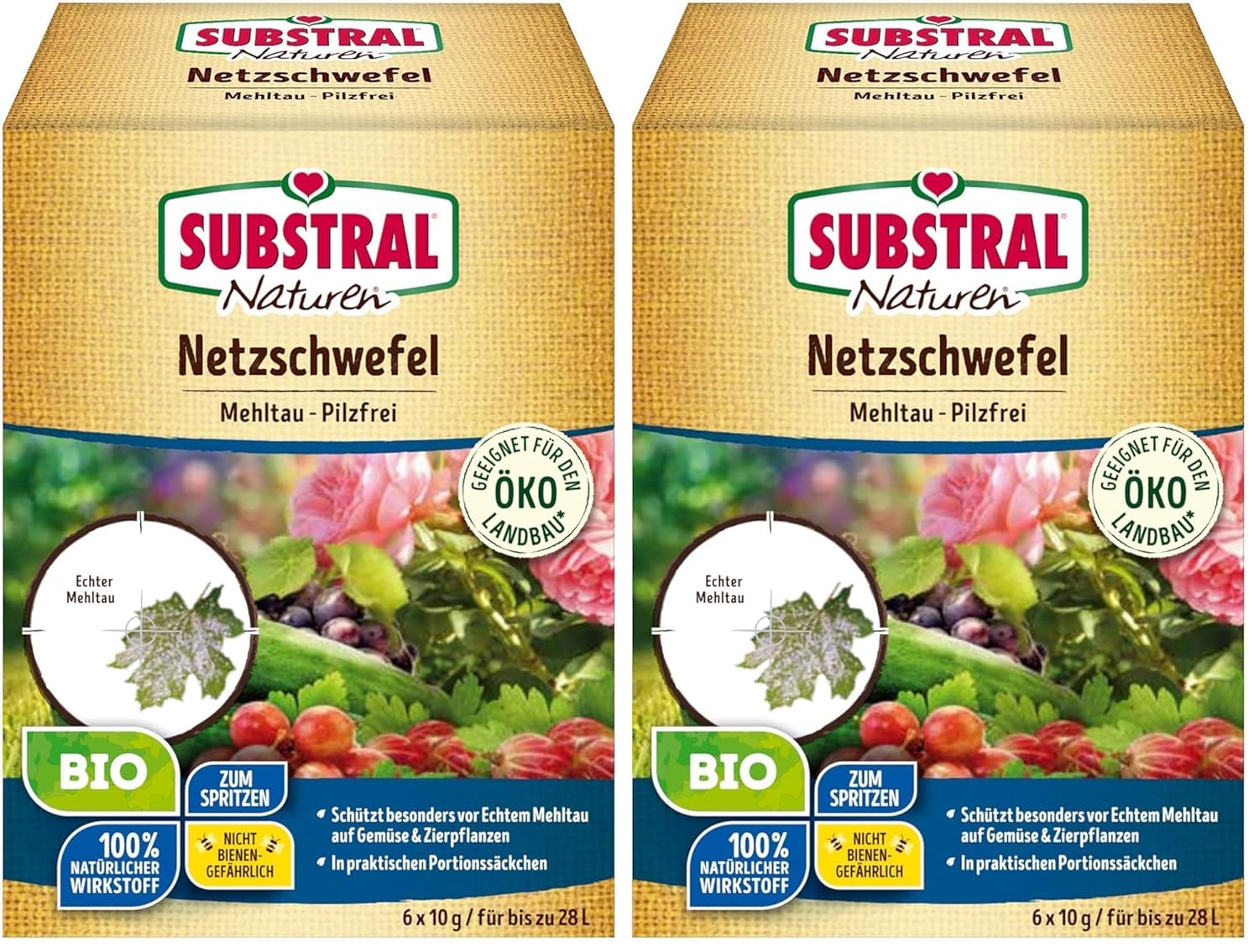 Substral Naturen Bio Netzschwefel Mehltau Pilzfrei, 6x10g - Biologisches Spritzpulver gegen Pilzkrankeiten an Pflanzen (Packung mit 2)