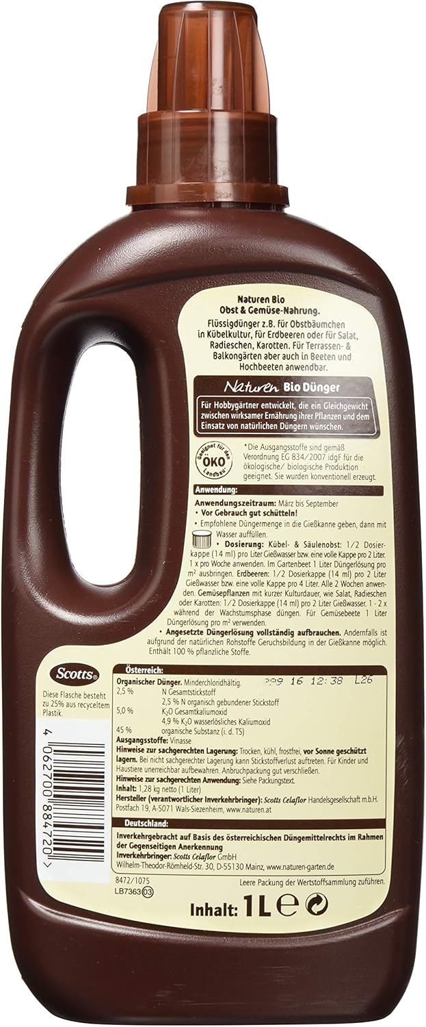 Substral Naturen Bio Obst & Gemüse Nahrung, Organischer Flüssigdünger für alle Obst- & Gemüsepflanzen, 1 L — Ansicht 2