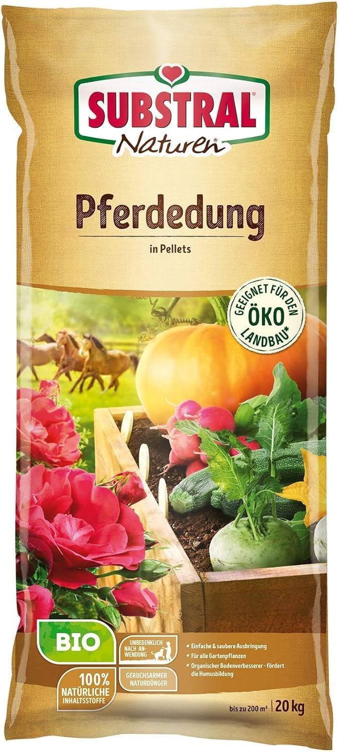 Substral Naturen Bio Pferdedung 20kg bis zu 200 m2 natürlicher Bodenverbesserer und Dünger 3 Monate Langzeitwirkung