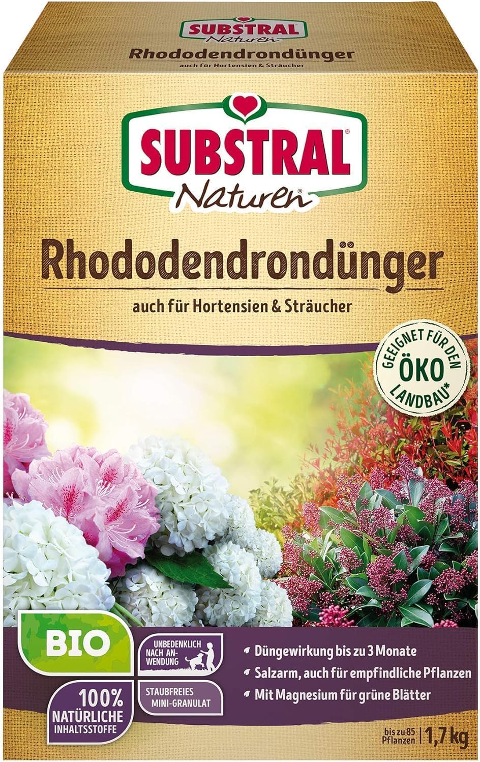 Substral Naturen Bio Rhododendron Dünger für Rhododendren und Hortensien Nadelgehölze und Sträucher 1,7kg