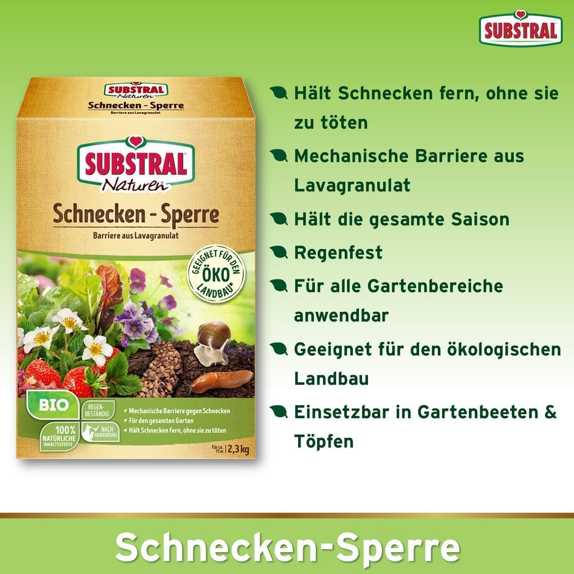 Substral Naturen Bio Schnecken-Sperre, 2,3 kg - Regenbeständige Barriere aus Lavagranulat zur Abwehr von Schnecken — Ansicht 2