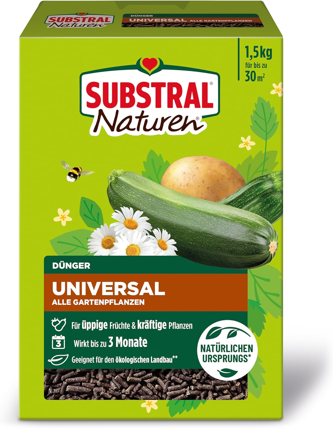 Substral Naturen Dünger Universal 1,5kg Organisch - mineralischer Volldünger für alle Gartenpflanzen wirkt bis zu 3 Monate für kräftiges Wachstum
