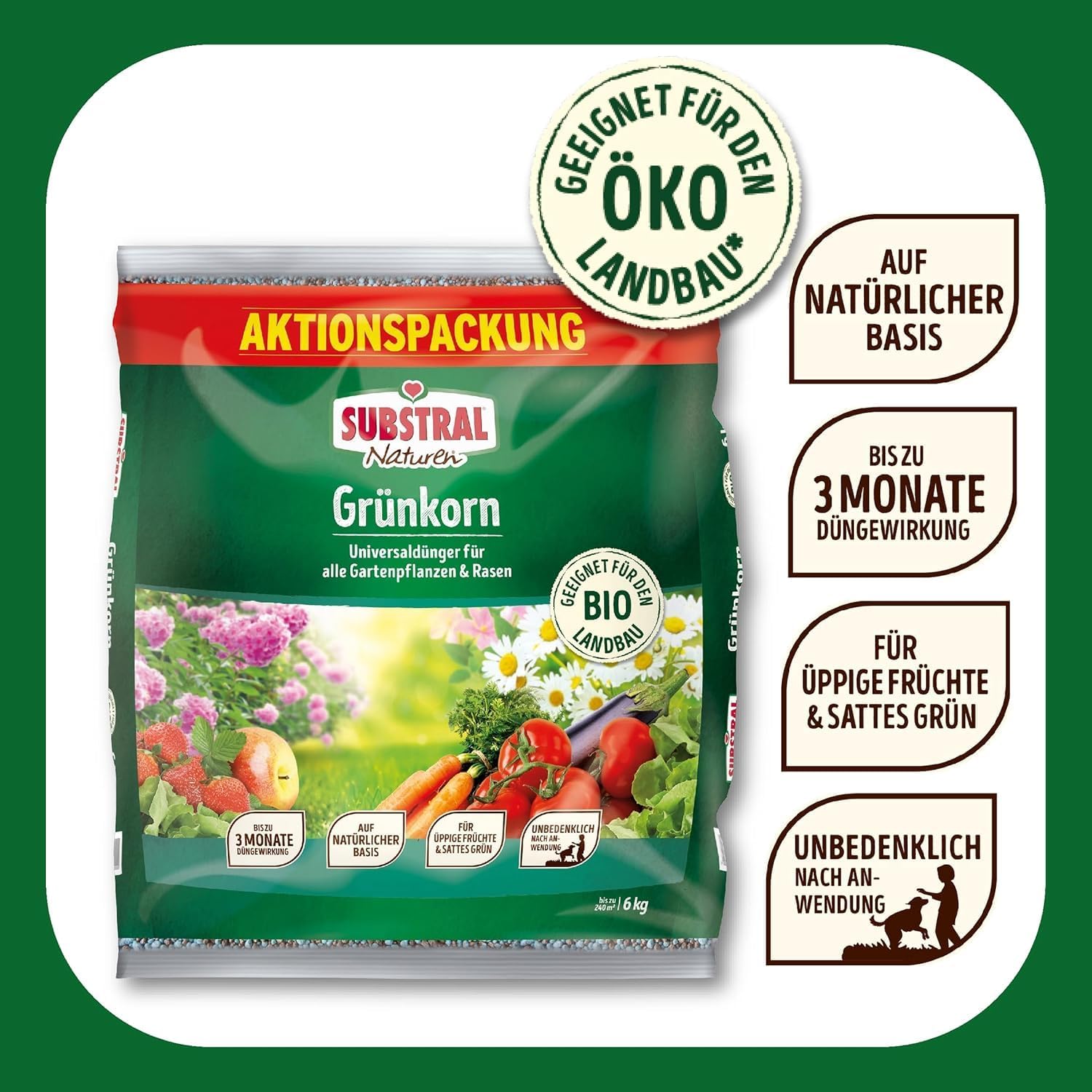 Substral Naturen Grünkorn 6kg Bio Universal Gartendünger für alle Blüh - Obst - & Gemüsepflanzen sowie Rasenflächen — Ansicht 2