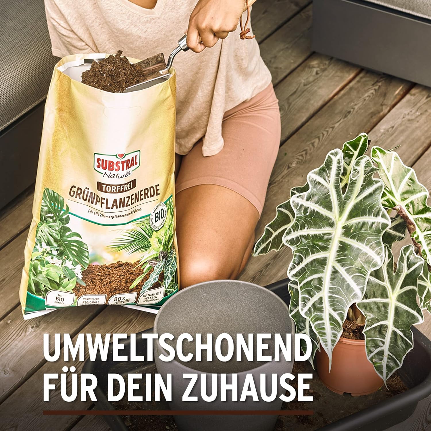 Substral Naturen Grünpflanzen Erde Bio & torffrei, 10L, für alle Zimmerpflanzen, mit 3 Monaten Bio-Dünger vorgedüngt — Ansicht 4
