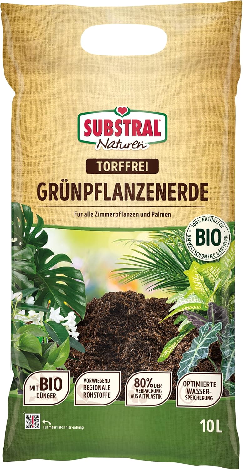 Substral Naturen Grünpflanzen Erde Bio & torffrei, 10L, für alle Zimmerpflanzen, mit 3 Monaten Bio-Dünger vorgedüngt
