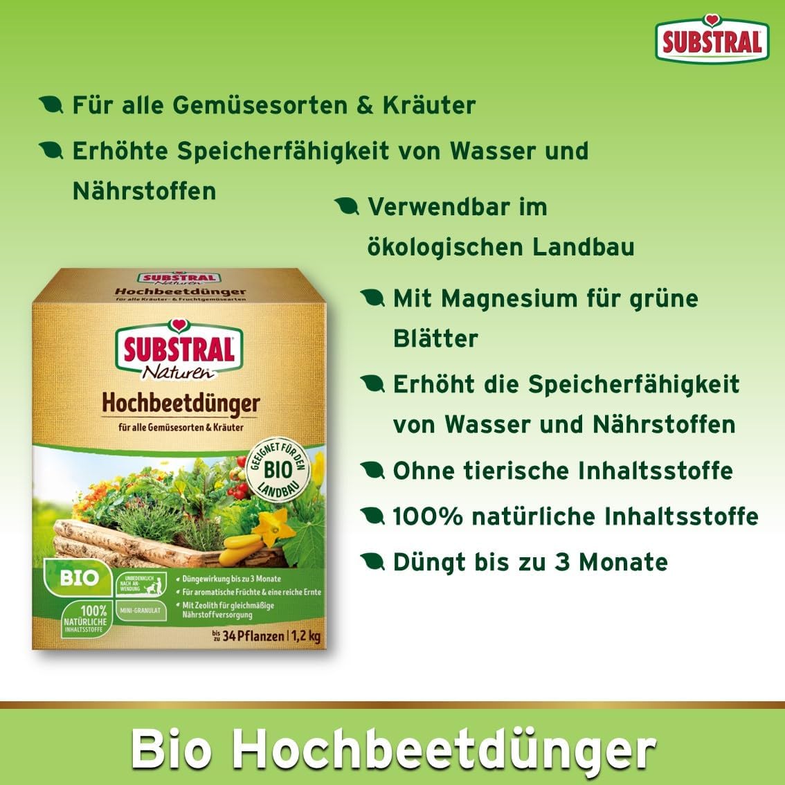 Substral Naturen Hochbeetdünger 1,2kg ideal für Gemüse - und Kräuterbeete mit Magnesium und Zeolith für optimales Wachstum und Wasserspeicherung — Ansicht 3