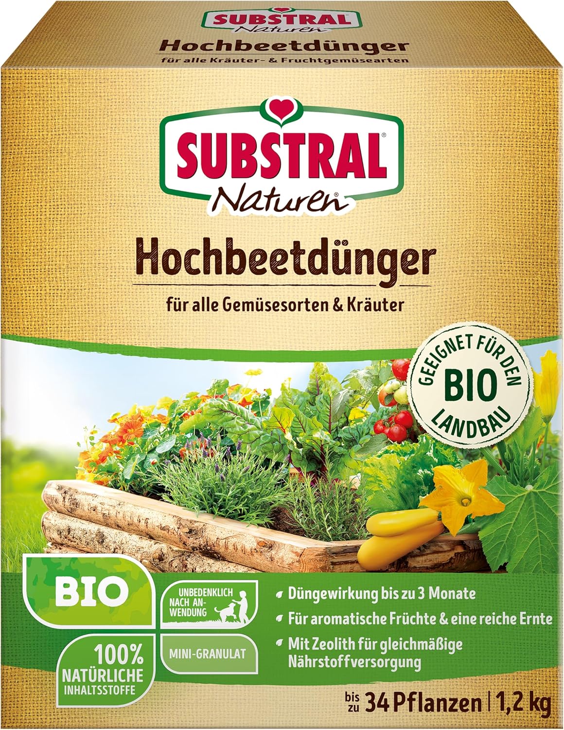 Substral Naturen Hochbeetdünger 1,2kg ideal für Gemüse - und Kräuterbeete mit Magnesium und Zeolith für optimales Wachstum und Wasserspeicherung