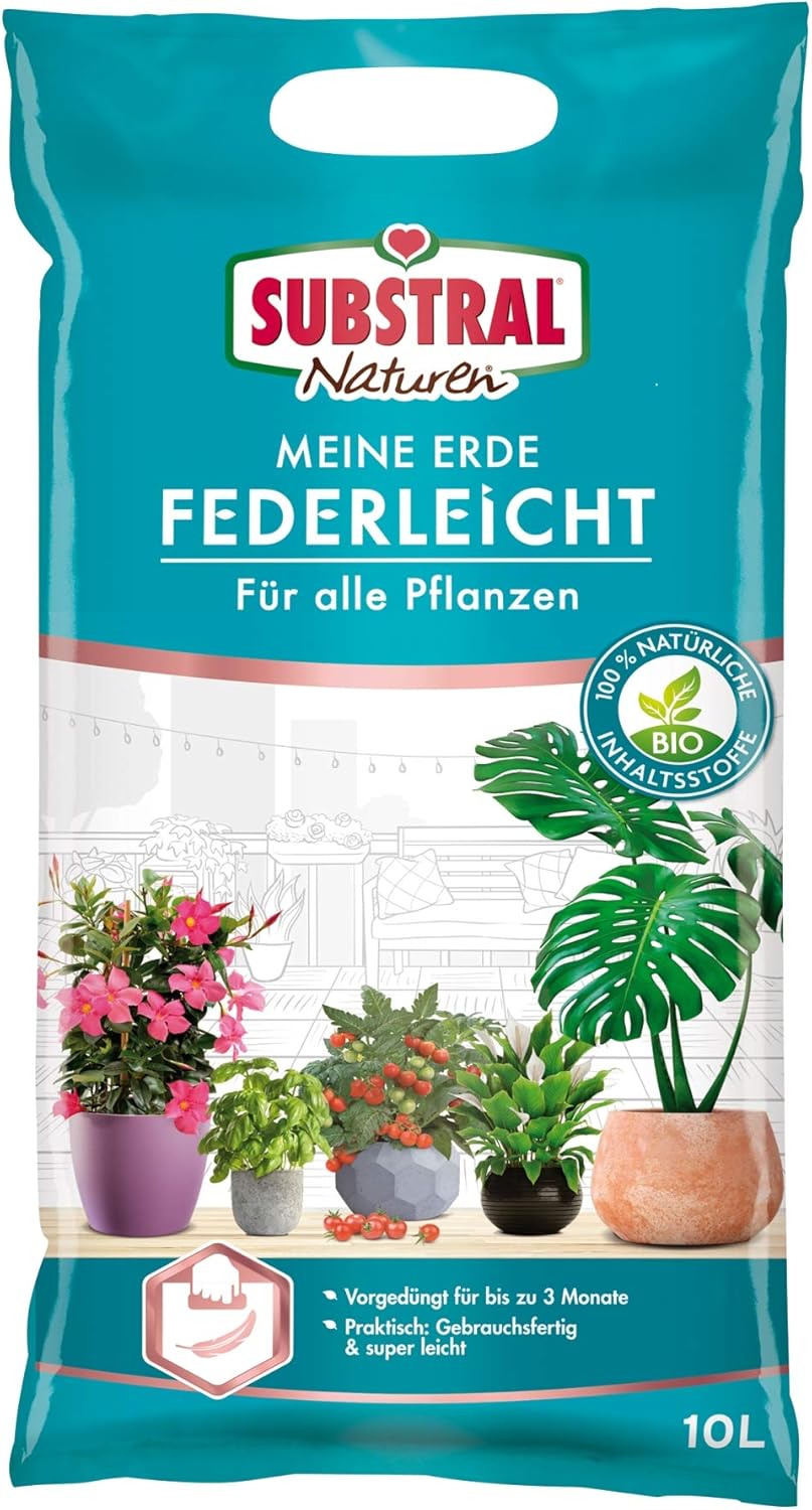 Substral Naturen Meine Erde Federleicht, Bio, für 3 Monate vorgedüngt, für Obst, Gemüse, Grün-, Blühpflanzen, 10L
