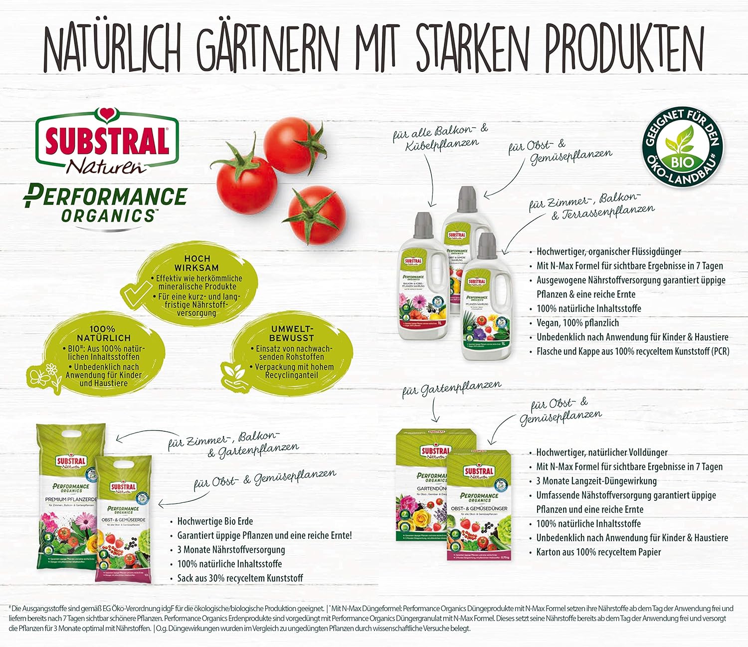 Substral Naturen Performance Organics Balkon- & Kübelpflanzen Nahrung, Bio Spezial-Flüssigdünger mit N-Max Formel, 1 L — Ansicht 6