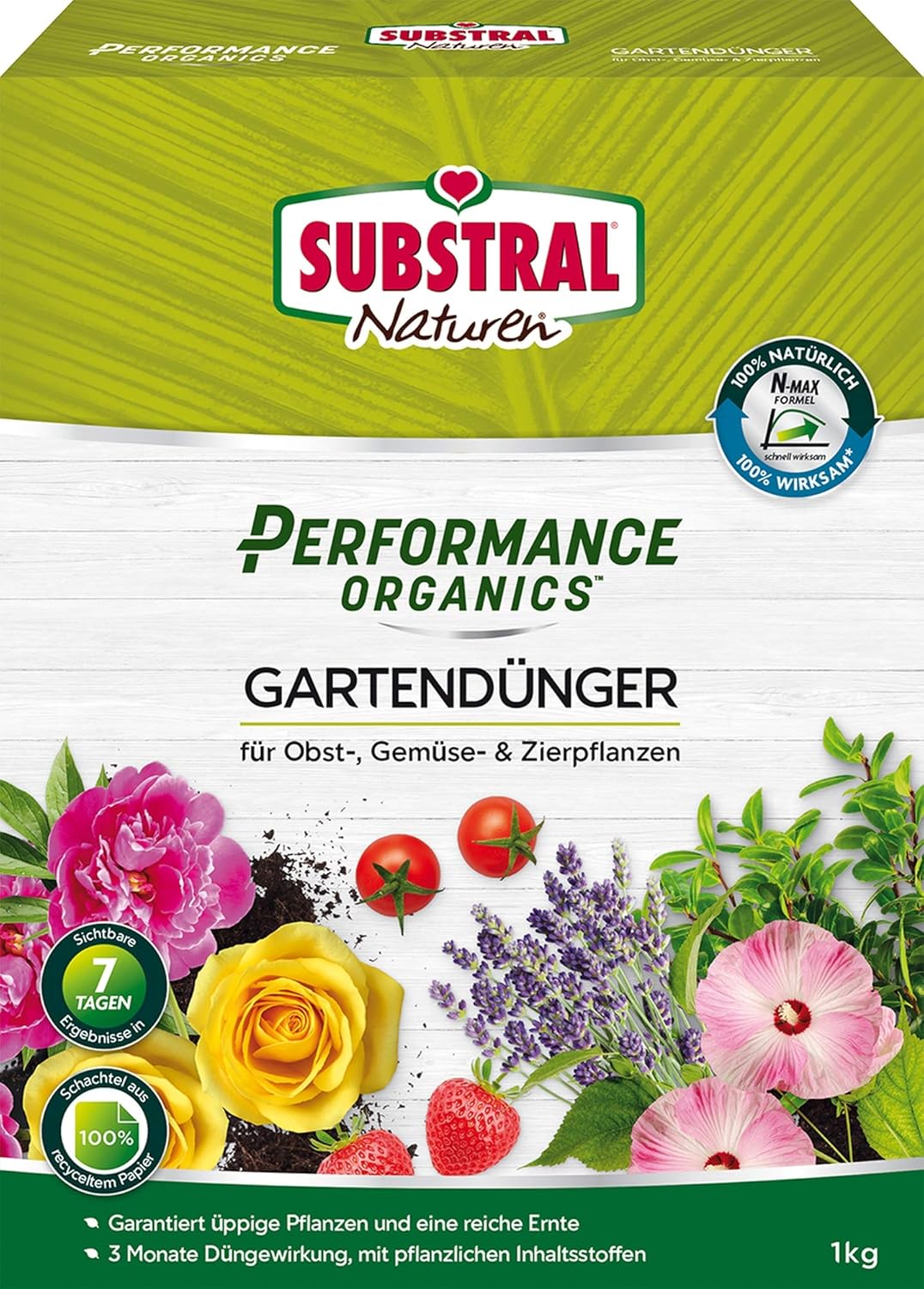 Substral Naturen Performance Organics Gartendünger, Organischer Dünger für alle Gartenpflanzen, düngt 3 Monate, 1 kg