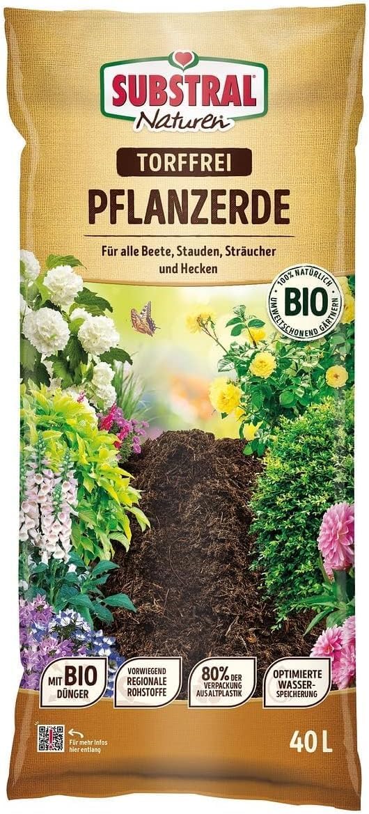 Substral Naturen Pflanzerde Bio & torffrei 40L für Stauden Sträucher und Hecken 3 Monate vorgedüngt