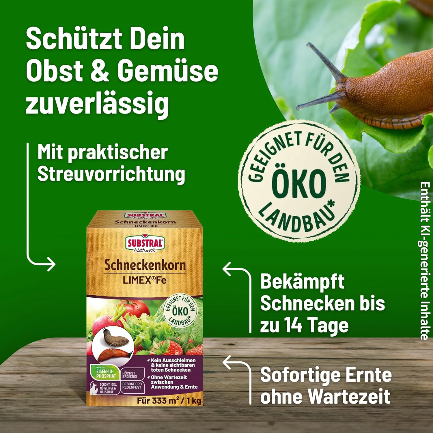 Substral Naturen Schneckenkorn Limex Fe 1,0kg für 333qm Schneckenbekämpfung Für Gemüse und Zierpflanzen Mit Eisen - III - Phosphat Regenfestes Streugranulat Für Haus Und Kleingarten — Ansicht 2