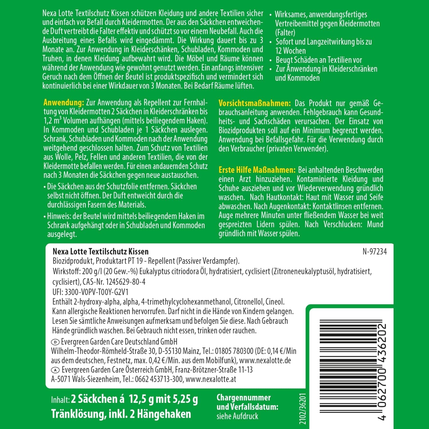 Substral Nexa Lotte Textilschutzkissen gegen Kleidermotten 2 Stück Langzeitwirkung mit Eukalyptus - Öl ideal für Schränke und Kommoden — Ansicht 2