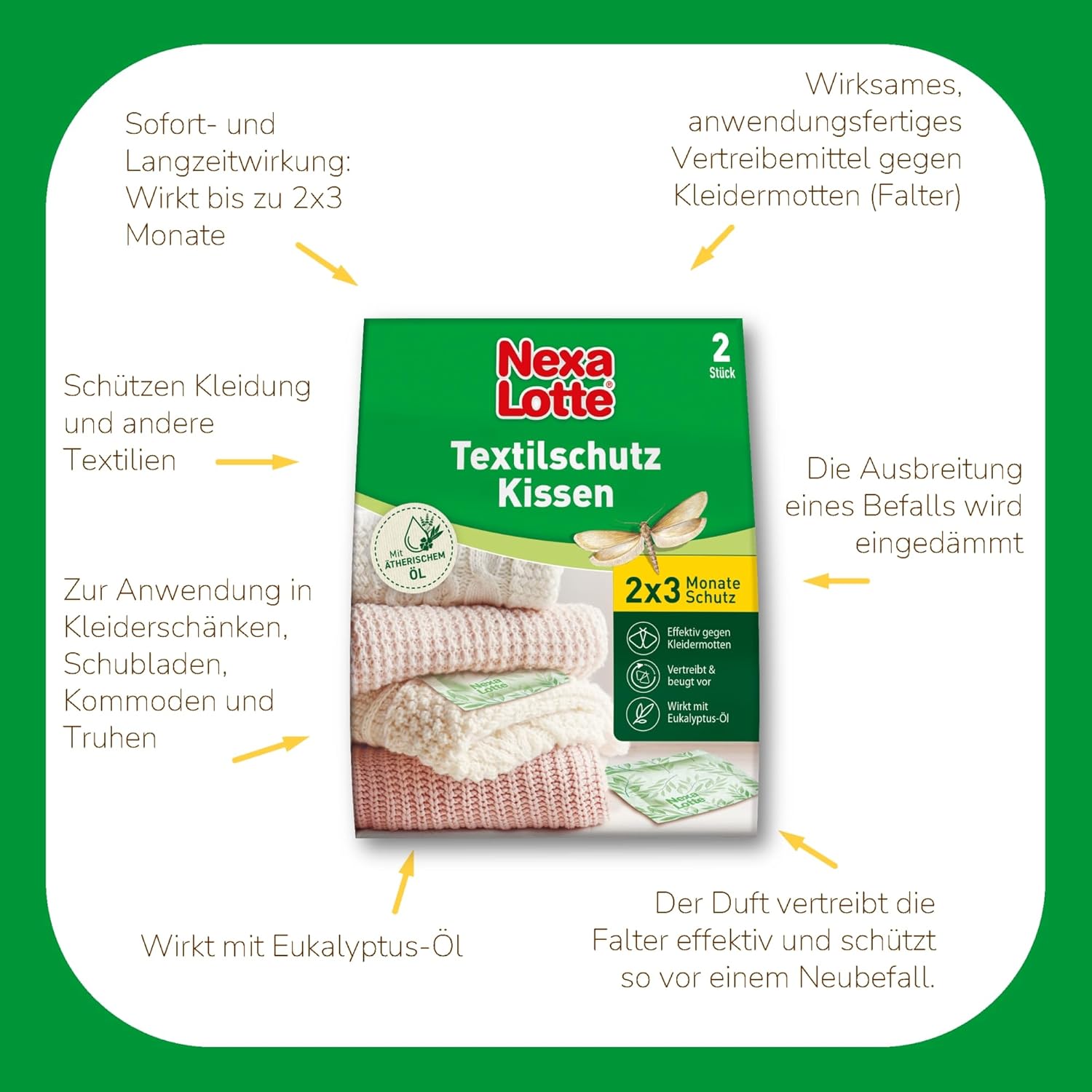 Substral Nexa Lotte Textilschutzkissen gegen Kleidermotten 2 Stück Langzeitwirkung mit Eukalyptus - Öl ideal für Schränke und Kommoden — Ansicht 3
