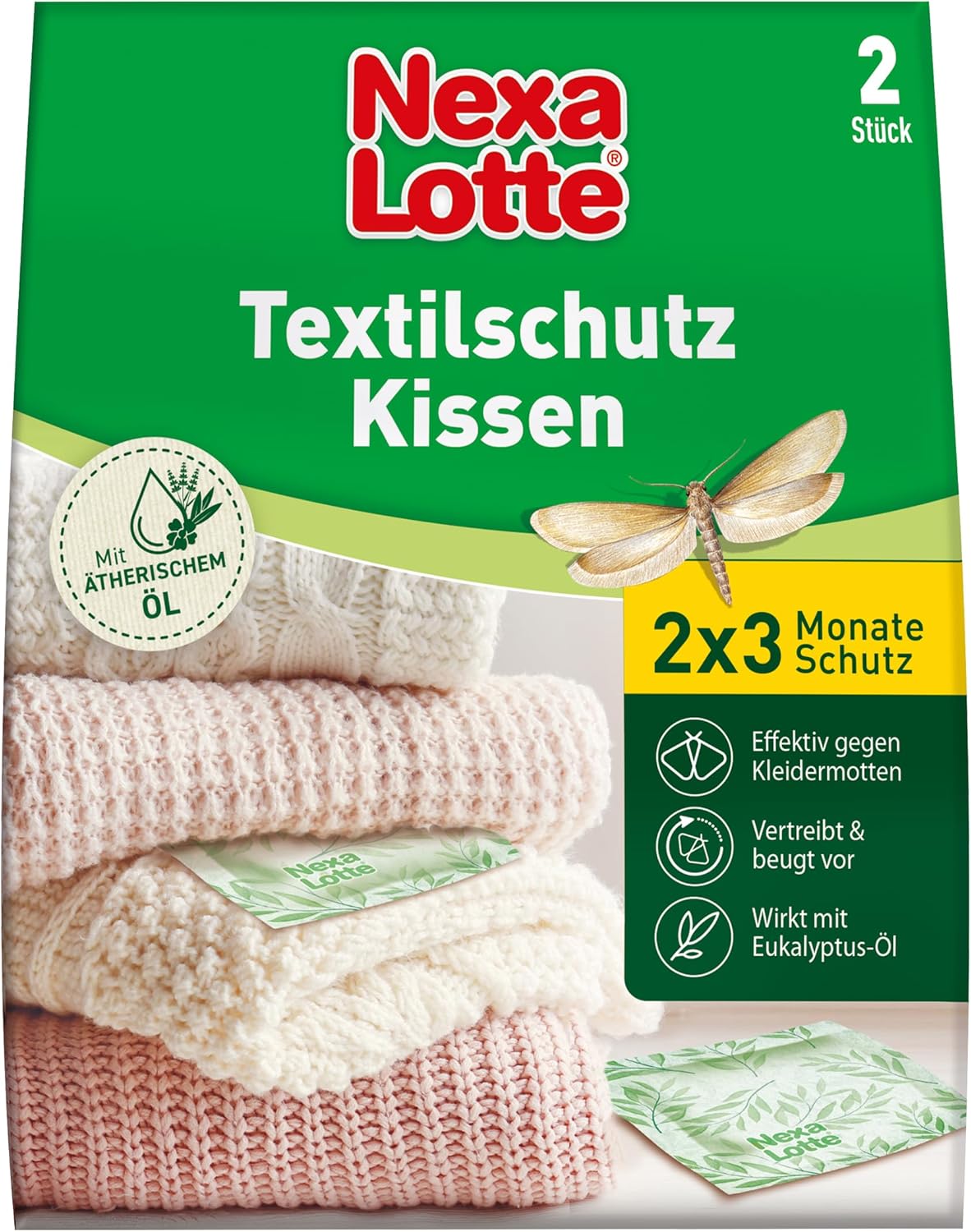 Substral Nexa Lotte Textilschutzkissen gegen Kleidermotten 2 Stück Langzeitwirkung mit Eukalyptus - Öl ideal für Schränke und Kommoden