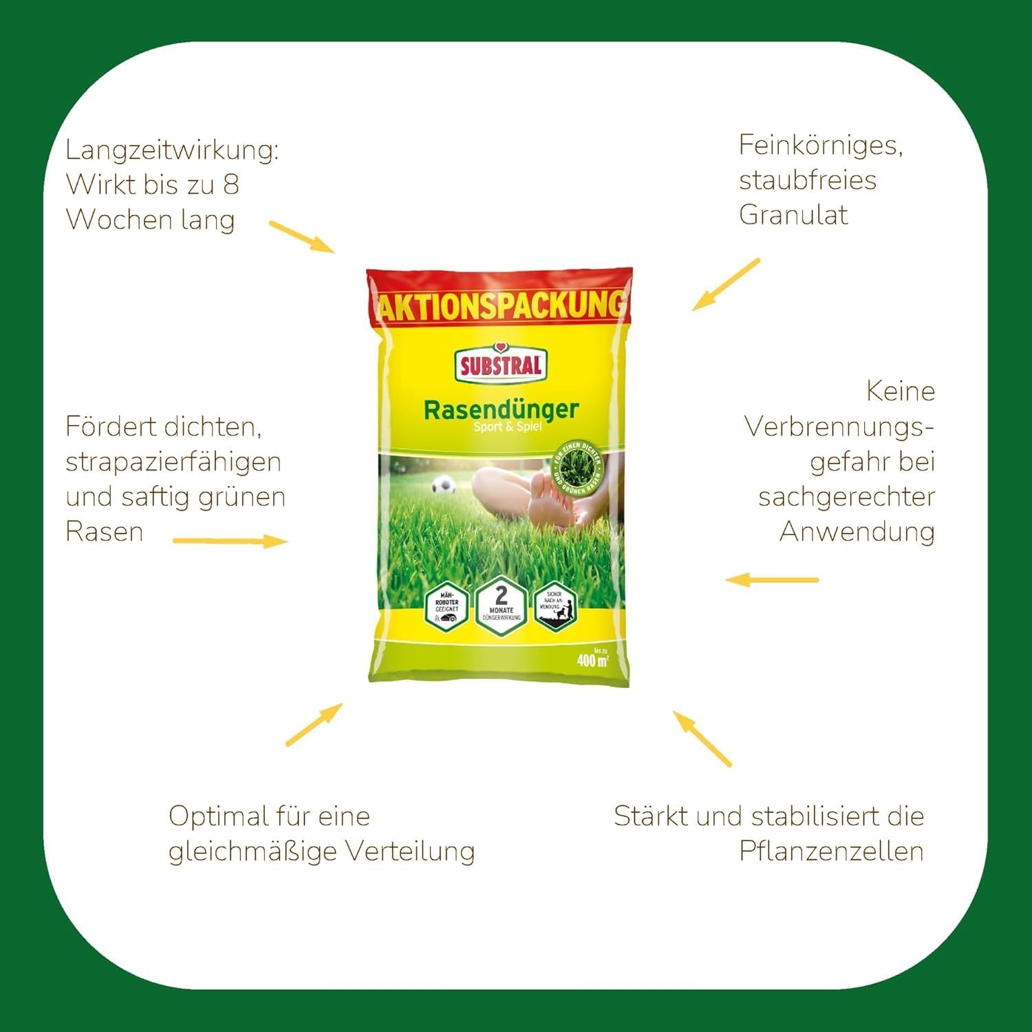 Substral Premium Rasendünger Sport & Spiel Langzeitwirkung für 400 m2 10kg Kräftiges Grün — Ansicht 2
