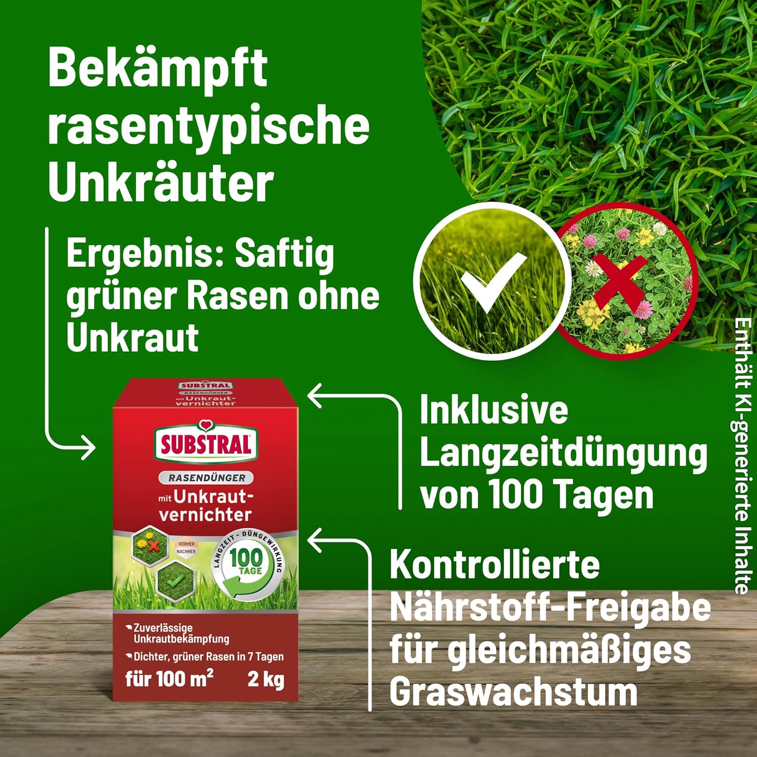 Substral Rasendünger mit Unkrautvernichter 2kg für 100 m2 Langzeitwirkung — Ansicht 2