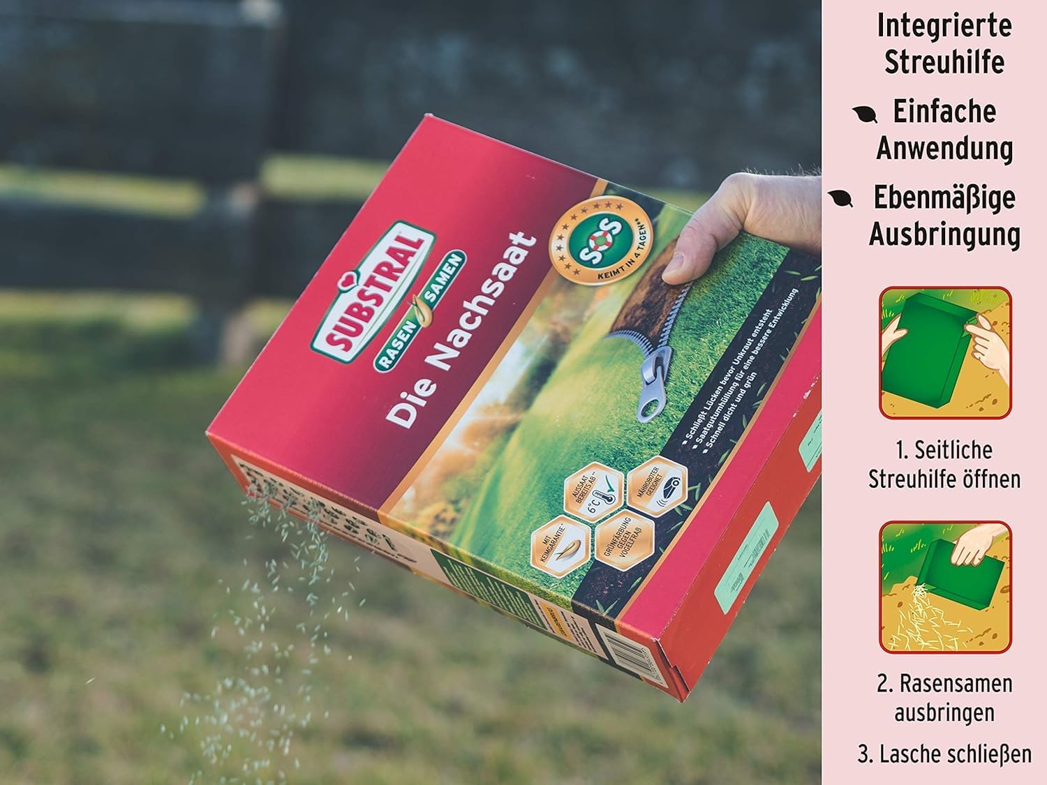 Substral Rasensamen Die Nachsaat, Rasensaat, Schnell keimende strapazierfähige Rasenreparatur-Mischung, 2 kg für 100 m2 — Ansicht 5